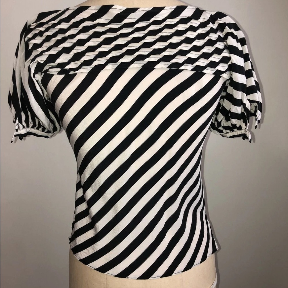 FENDI Y2K STRIPED SILK BUTTON FRONT BLOUSE CHEVRON STRIPE SILK - Picture 4 of 10
